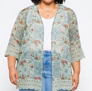 Floral crochet trim open woven front top 2X Mason & Belle from Stitch fix